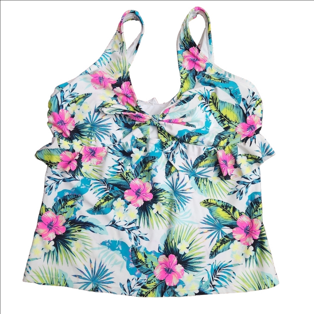 3/$25 Aizona jean Tankini swim top junior girls XXL hawaiian print cut out